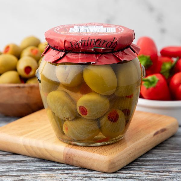 Pitted Gordal Olives Stuffed with Red Pepper - Glass Jar 20oz / 8oz Net