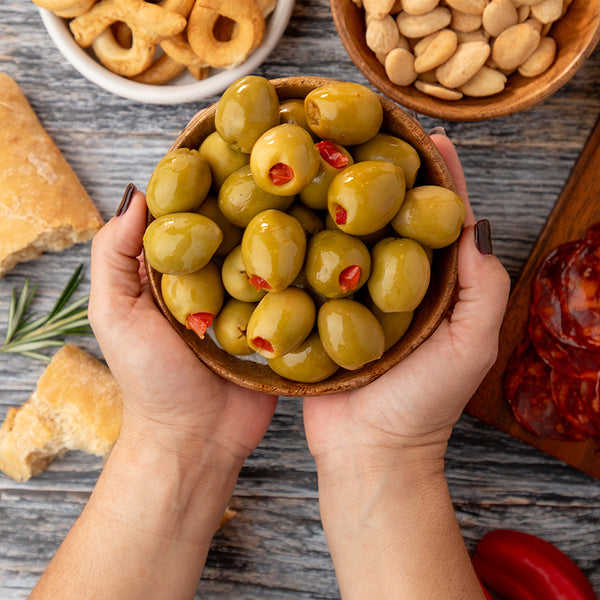 Pitted Gordal Olives Stuffed with Red Pepper - Glass Jar 20oz / 8oz Net