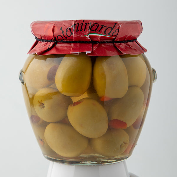 Pitted Gordal Olives Stuffed with Red Pepper - Glass Jar 20oz / 8oz Net