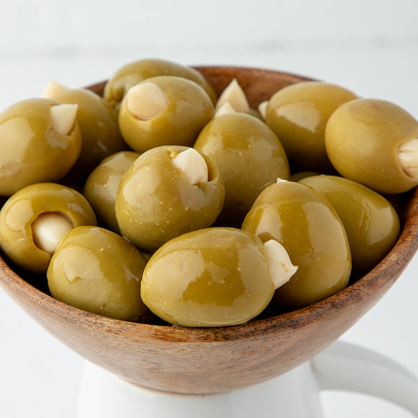 Pitted Gordal Olives Stuffed with Garlic - Glass Jar 20oz / 8oz Net