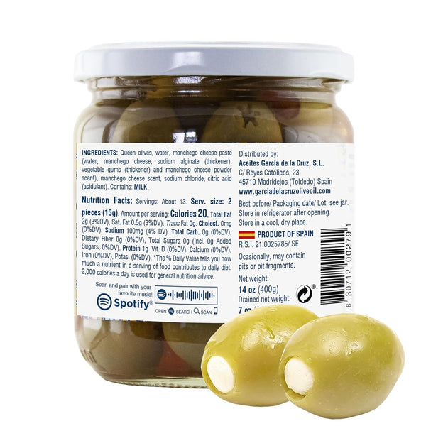 Manchego Cheese Stuffed Pitted Olives - 14 oz Glass Jar