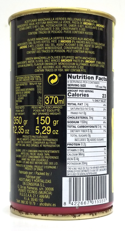 Manzanilla Olives Stuffed with Anchovies - 5.29 oz Can