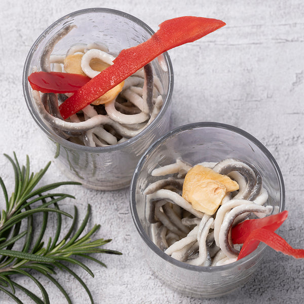 Surimi Imitation Baby Eels in Hot Garlic Sauce - 4 oz Cans (6 or 12-Pack)