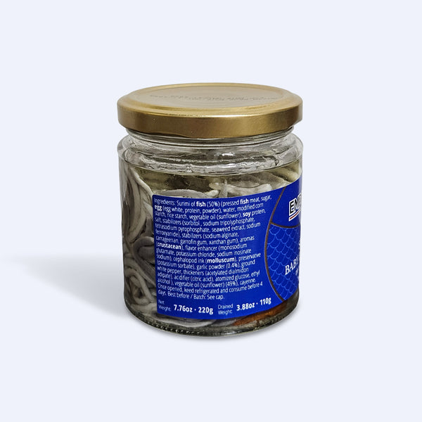 Surimi Baby Eel Shaped in Vegetable Oil - 7.76 oz / 3.88 oz Net - Glass Jar