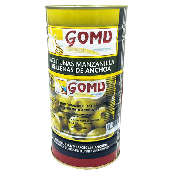 GOMU Spanish Green Manzanilla Olives Stuffed with Anchovies – 52.38 oz Each
