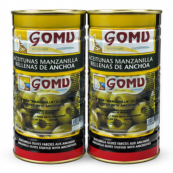 GOMU Spanish Green Manzanilla Olives Stuffed with Anchovies – 52.38 oz Each
