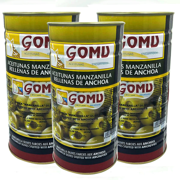 GOMU Spanish Green Manzanilla Olives Stuffed with Anchovies – 52.38 oz Each
