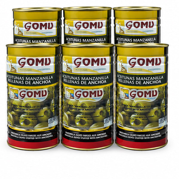GOMU Spanish Green Manzanilla Olives Stuffed with Anchovies – 52.38 oz Each