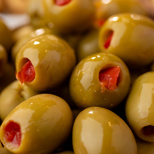 Pitted Gordal Olives Stuffed with Red Pepper - Glass Jar 20oz / 8oz Net