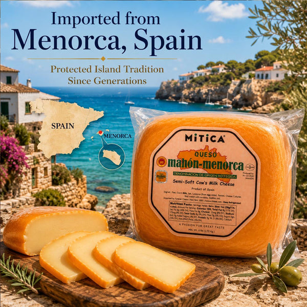 Mitica Mahón-Menorca DOP Cheese Wheel (Approx. 7–8 lb) | Imported Spanish Cow's Milk Cheese | Aged 4 Months | Buttery & Nutty Flavor