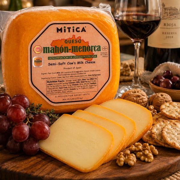 Mitica Mahón-Menorca DOP Cheese Wheel (Approx. 7–8 lb) | Imported Spanish Cow's Milk Cheese | Aged 4 Months | Buttery & Nutty Flavor