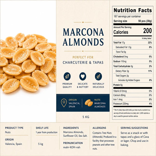 Mitica Marcona Almond Halves Fried & Salted 5kg (11.03 lbs Tub | Bulk Foodservice Size