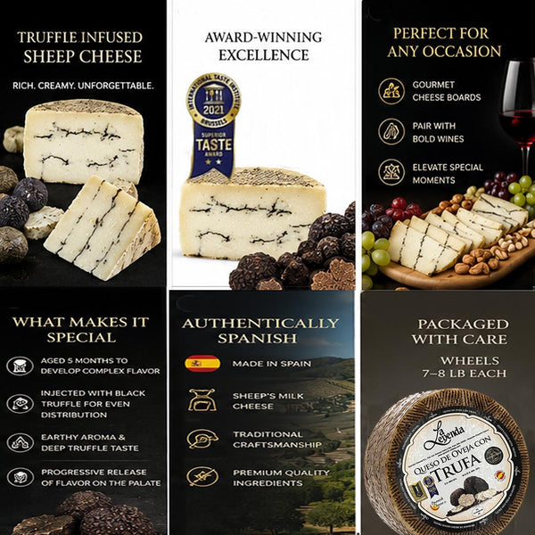 Black Truffle Sheep’s Milk Cheese Wheel | Aged 5 Months | Imported from Spain | 7–8 lb