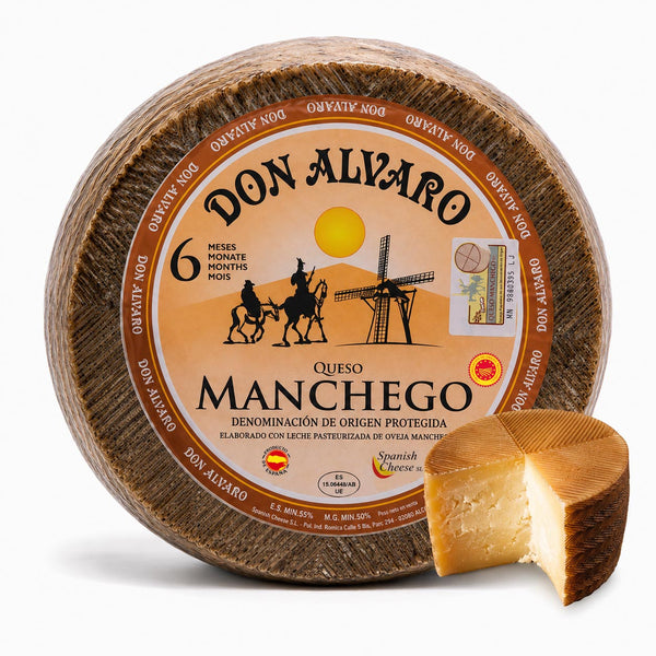 Don Alvaro Authentic Manchego Cheese Wheel | Premium 6-Month Aged Spanish Sheep Milk Cheese | Imported from Spain | Approx. 6–7 lb