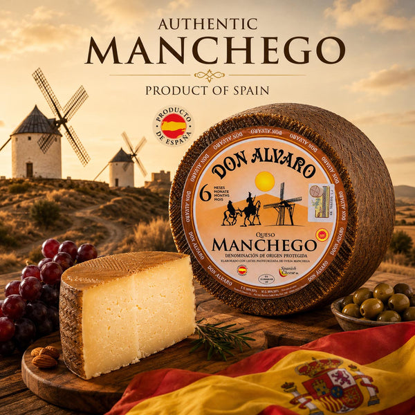 Don Alvaro Authentic Manchego Cheese Wheel | Premium 6-Month Aged Spanish Sheep Milk Cheese | Imported from Spain | Approx. 6–7 lb