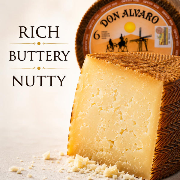 Don Alvaro Authentic Manchego Cheese Wheel | Premium 6-Month Aged Spanish Sheep Milk Cheese | Imported from Spain | Approx. 6–7 lb