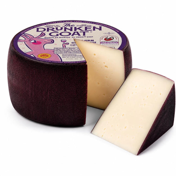 Drunken Goat Cheese Wheel (5–6 lb) | Spanish Semi-Soft Goat Cheese Bathed in Red Wine | Queso de Murcia al Vino DOP