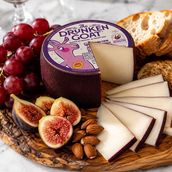Drunken Goat Cheese Wheel (5–6 lb) | Spanish Semi-Soft Goat Cheese Bathed in Red Wine | Queso de Murcia al Vino DOP