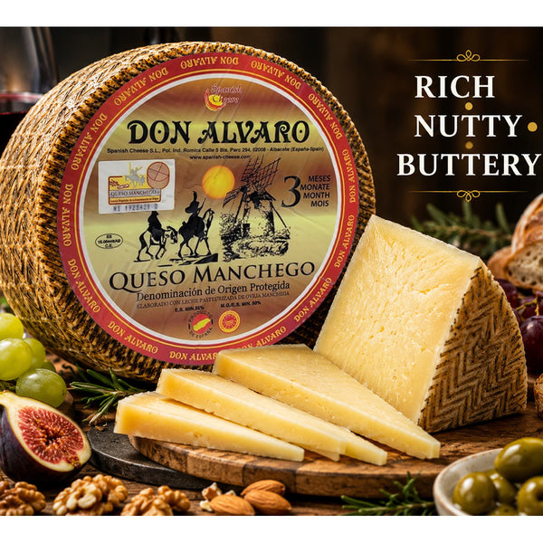 Manchego Cheese Half Cured 3 Months | Authentic Spanish Sheep Milk Cheese Wheel | 1.5-2.5 lb