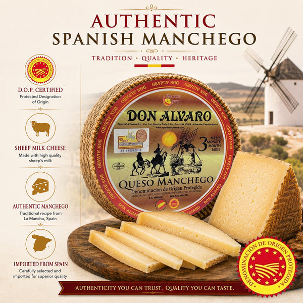 Manchego Cheese Half Cured 3 Months | Authentic Spanish Sheep Milk Cheese Wheel | 1.5-2.5 lb