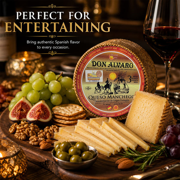 Manchego Cheese Half Cured 3 Months | Authentic Spanish Sheep Milk Cheese Wheel | 1.5-2.5 lb