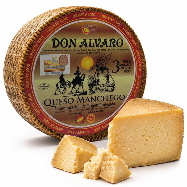 Manchego Cheese Half Cured 3 Months | Authentic Spanish Sheep Milk Cheese Wheel | 1.5-2.5 lb