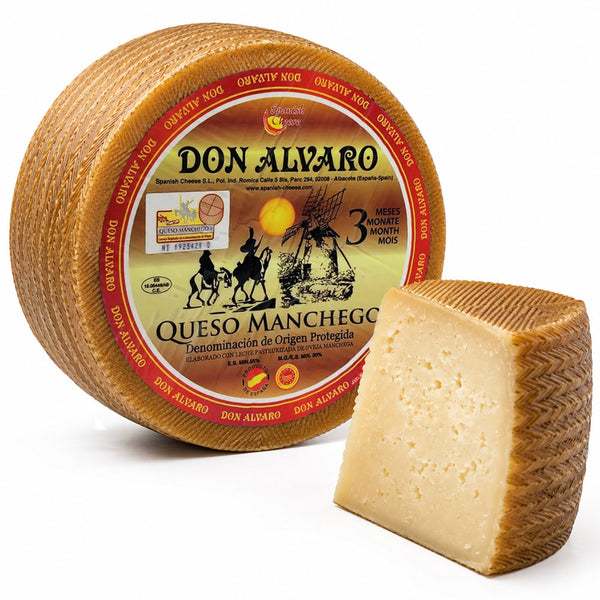 DON ALVARO Manchego Cheese Half Cured 3 Months (7–8 lb Wheel)