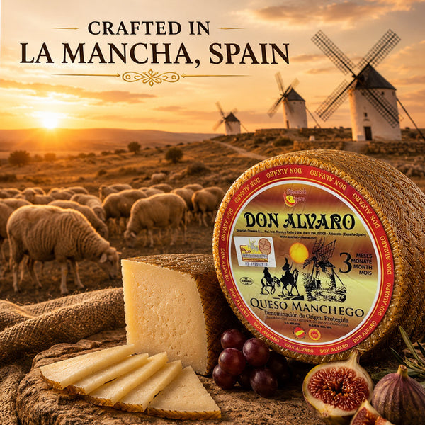 DON ALVARO Manchego Cheese Half Cured 3 Months (7–8 lb Wheel)
