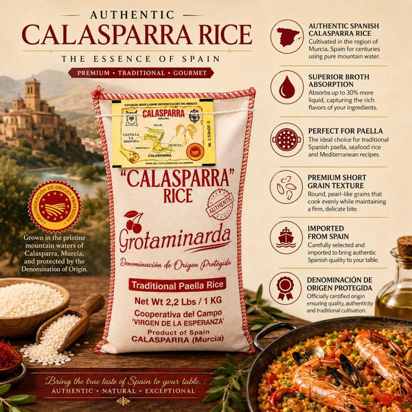 Grotaminarda Calasparra Rice D.O.P Authentic Spanish Short-Grain Paella Rice 2.2 lb (1 kg)