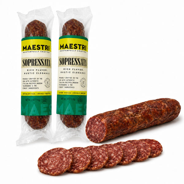 Maestri Italian Heritage Soppressata Salami Chubs, 6 oz Each | Dry-Cured Italian Salami