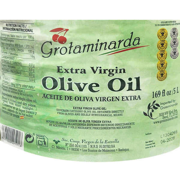 GROTAMINARDA Spanish Extra Virgin Olive Oil – 5 Liter (169 fl oz) for Cooking, Salads & Bread Dipping