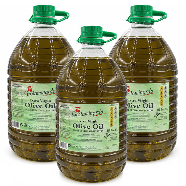 GROTAMINARDA Spanish Extra Virgin Olive Oil – 5 Liter (169 fl oz) for Cooking, Salads & Bread Dipping