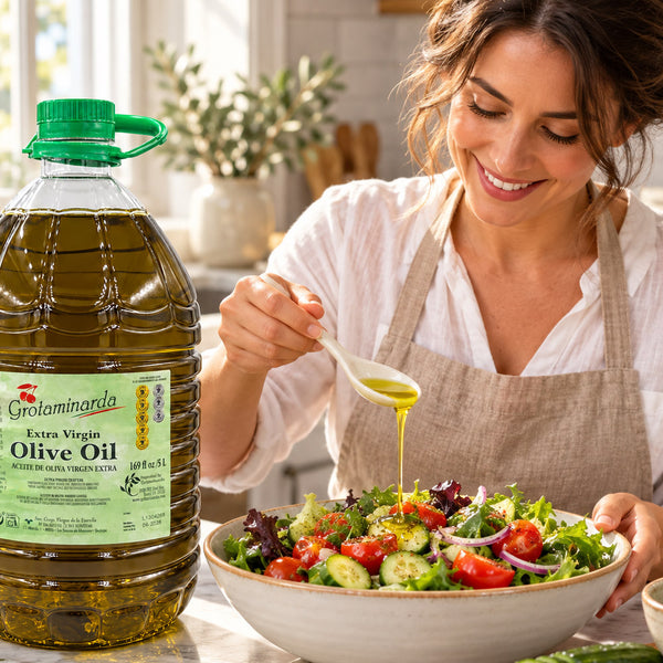 GROTAMINARDA Spanish Extra Virgin Olive Oil – 5 Liter (169 fl oz) for Cooking, Salads & Bread Dipping
