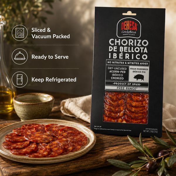 Acorn Fed Chorizo 100% Iberico, 2.5 oz, Pre-sliced - Gourmet Spanish Sausage