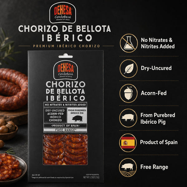 Acorn Fed Chorizo 100% Iberico, 2.5 oz, Pre-sliced - Gourmet Spanish Sausage