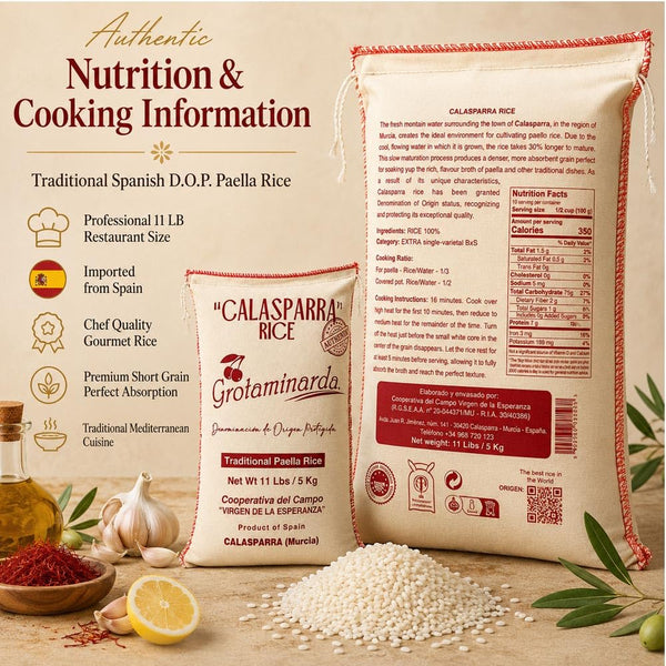 Grotaminarda Calasparra Short Grain Paella Rice D.O.P. – 11 lb (5 kg) | Imported from Spain