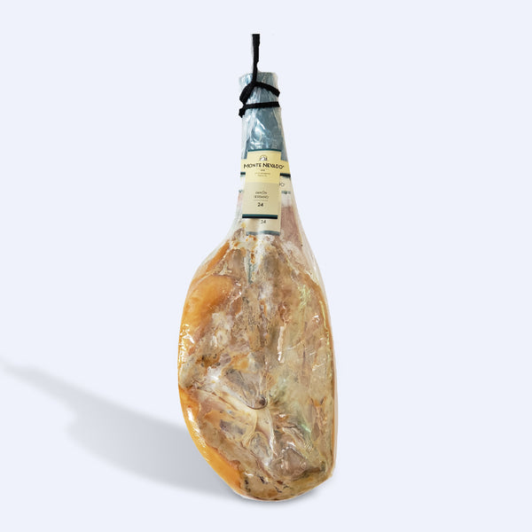 Serrano Ham, Cured 24 Months with Ham Holder, Knife, and Sharpener (16-19 lbs) Bone-In Skin-On