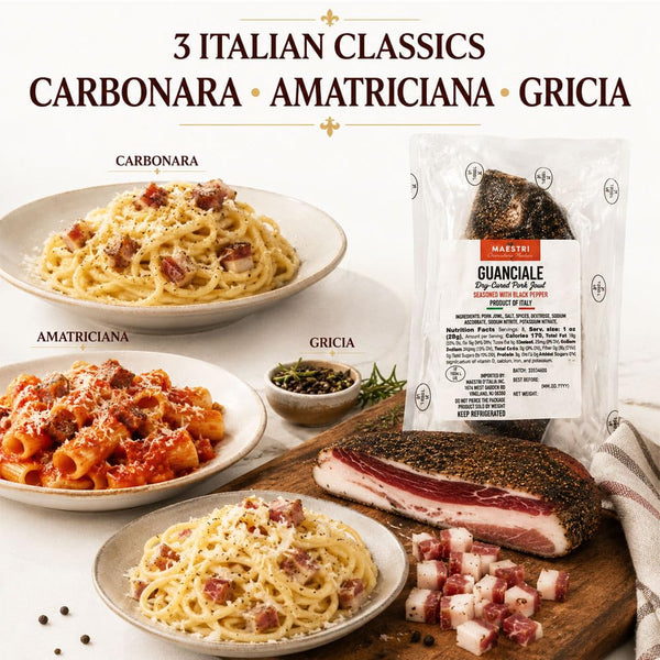 Maestri Guanciale Dry-Cured Pork Jowl – Imported from Italy for Carbonara, Amatriciana & Gricia – Approx. 0.40–0.55 lb