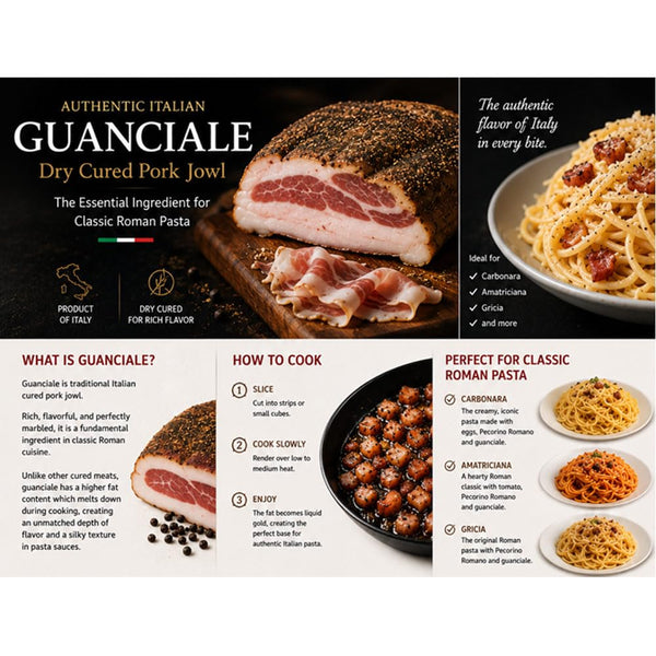 Grotaminarda Whole Italian Guanciale Dry Cured Pork Jowl 2.5–4.5 lb Authentic Italian Cured Meat