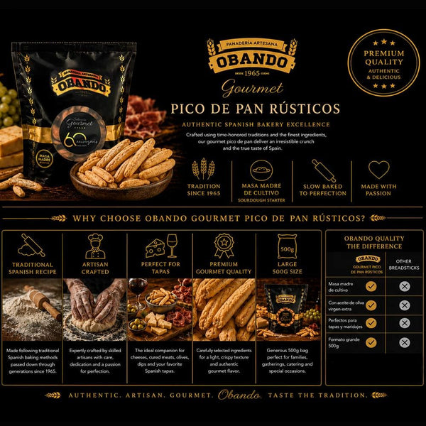 Obando Pico de Pan Rústico Spanish Breadsticks – 500 g | Artisan Tapas Crackers from Spain