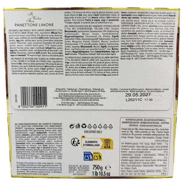Lemon Cream Filled Panettone with Candied Lemon Peel – Il Vecchio Forno 750g