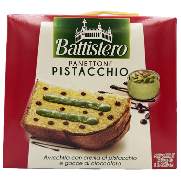 Pistachio Cream Filled Panettone with Chocolate Chips – Battistero Christmas Cake 750g (26.46 oz)