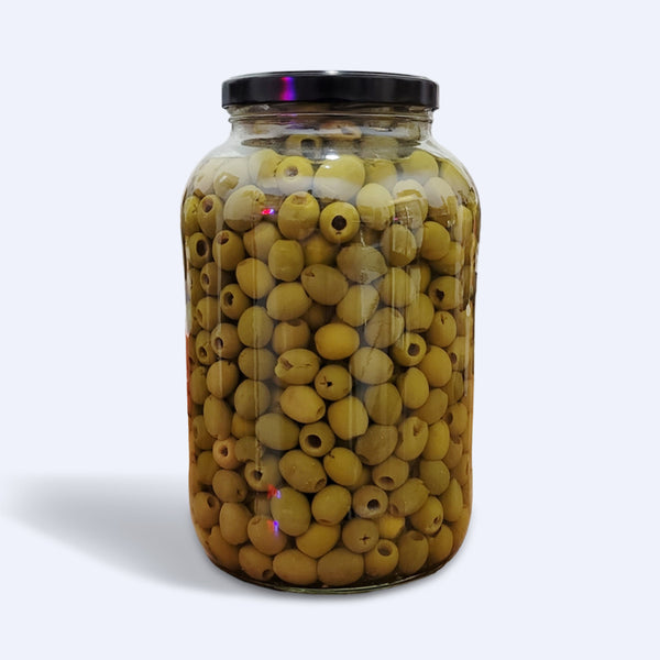 Pitted Green Olives - 135.80 oz / 70 oz Net - Glass Jar