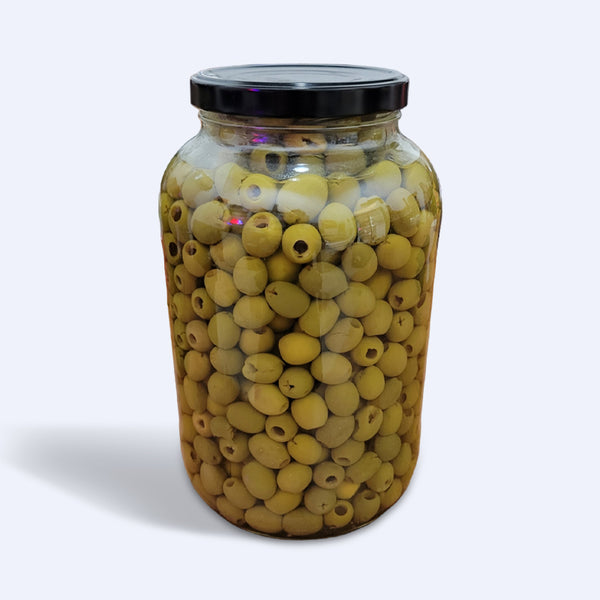 Pitted Green Olives - 135.80 oz / 70 oz Net - Glass Jar