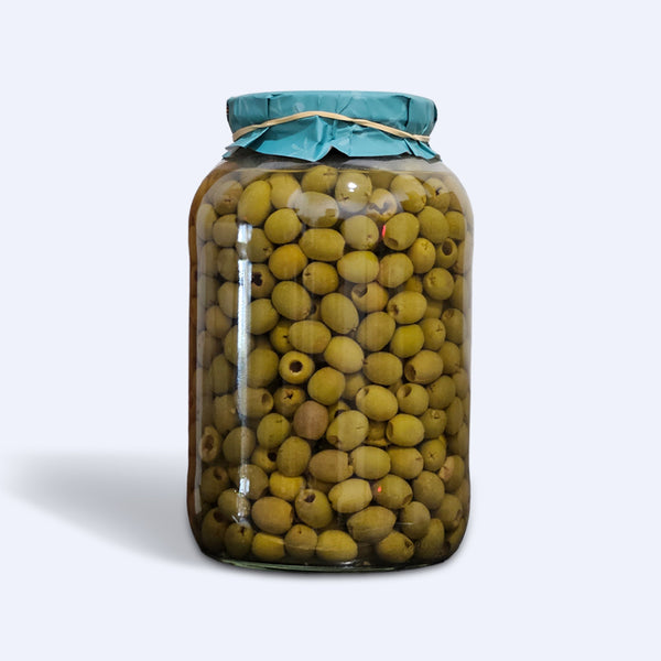 Pitted Green Olives - 135.80 oz / 70 oz Net - Glass Jar