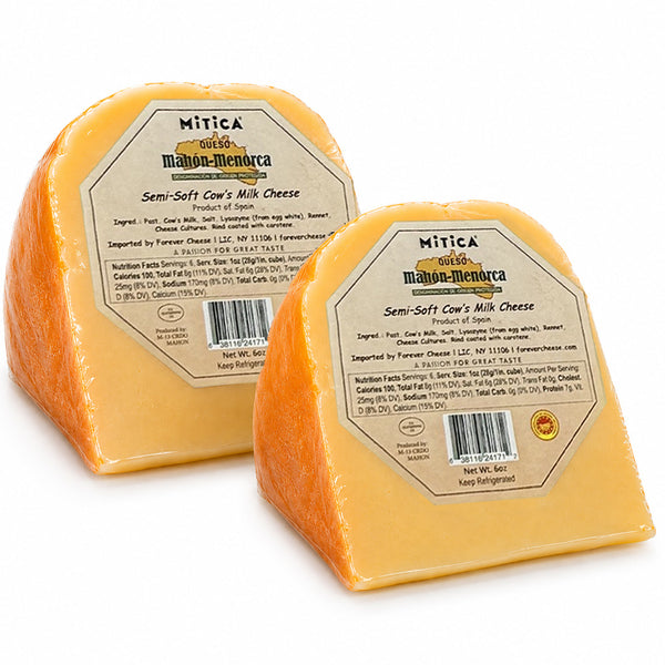Mahón-Menorca D.O.P. Cheese Wedges 6 oz Each (2 Pack) Imported from Menorca, Spain Authentic Spanish Cow's Milk Cheese Naturally Aged 4 Months 12 oz Total
