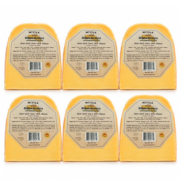 Mahón-Menorca D.O.P. Cheese Wedges 6 oz Each (6 Pack) Premium Spanish Cow's Milk Cheese for Charcuterie Boards, Entertaining & Gourmet Cooking 36 oz Total