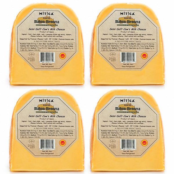 Mahón-Menorca D.O.P. Cheese Wedges 6 oz Each (4 Pack) Authentic Spanish Cow's Milk Cheese Imported from Menorca, Spain Naturally Aged 4 Months 24 oz Total