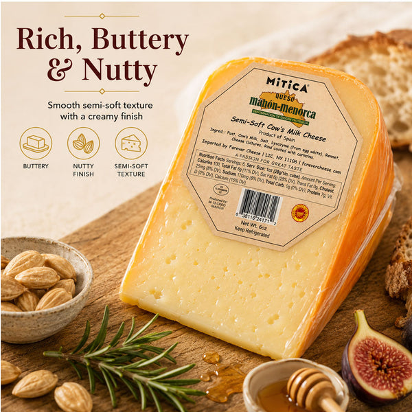 Mahón-Menorca D.O.P. Cheese Wedges 6 oz Each (2 Pack) Imported from Menorca, Spain Authentic Spanish Cow's Milk Cheese Naturally Aged 4 Months 12 oz Total