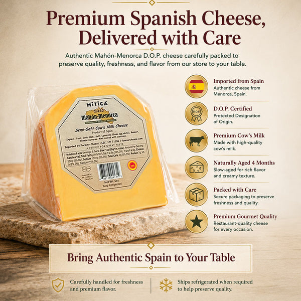 Mahón-Menorca D.O.P. Cheese Wedges 6 oz Each (2 Pack) Imported from Menorca, Spain Authentic Spanish Cow's Milk Cheese Naturally Aged 4 Months 12 oz Total